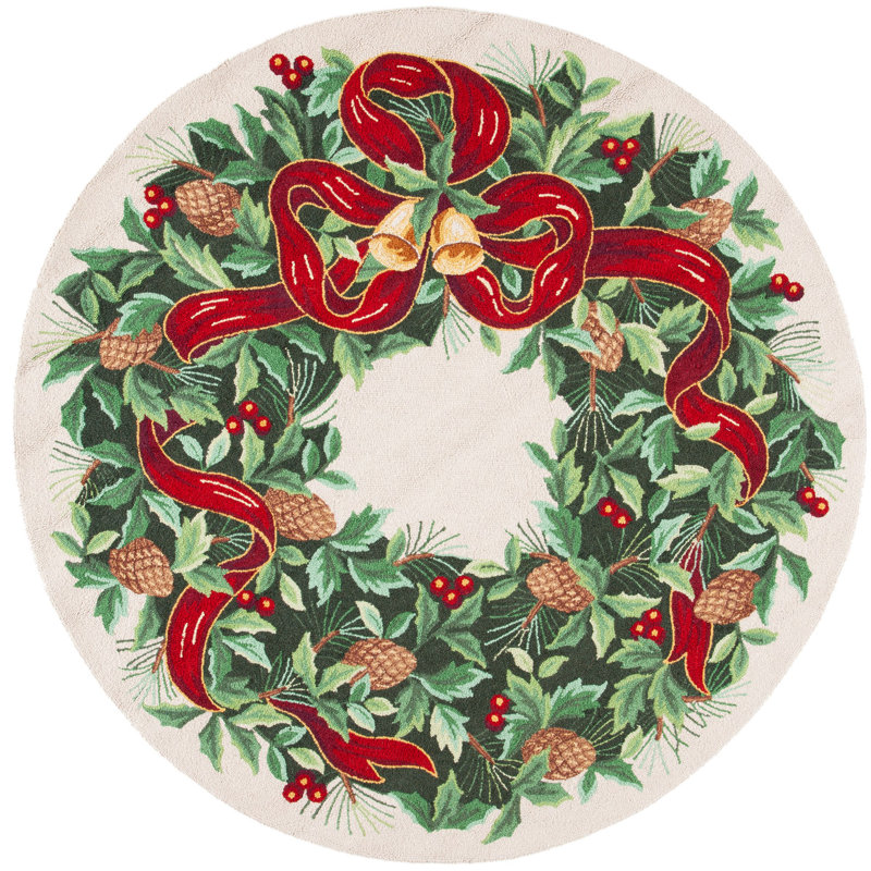 The Holiday Aisle® Round Etta Handmade Tufted Wool Ivory/Green Area Rug & Reviews Wayfair.ca